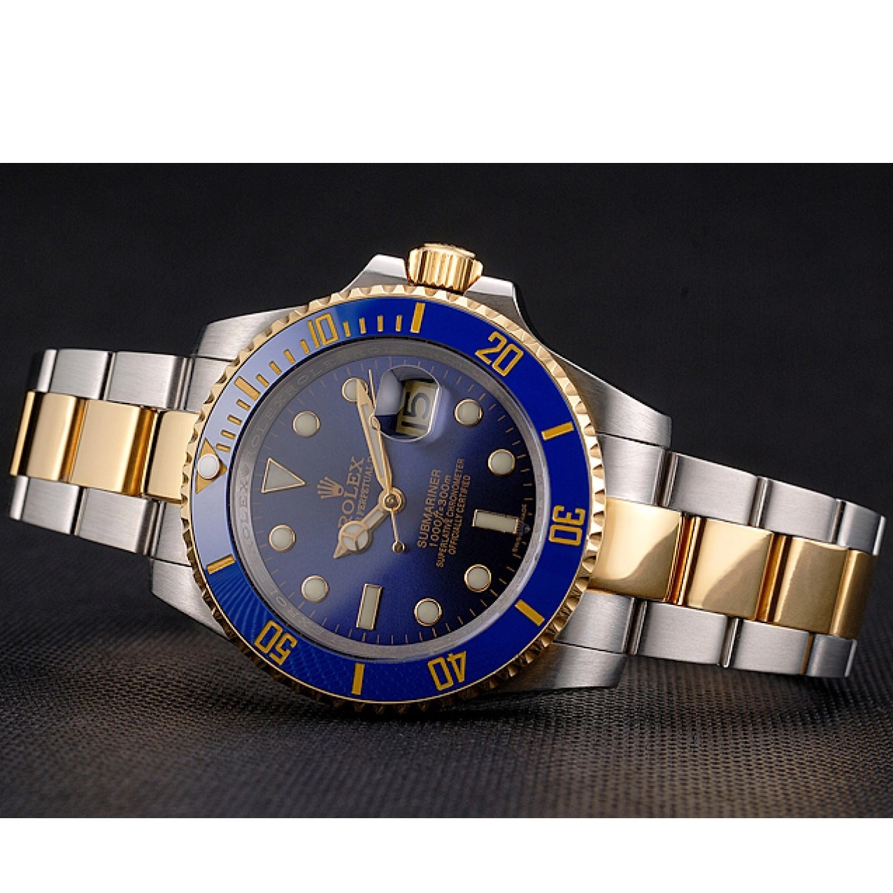 AAA replica watch Bracelet Steel Tone Swiss Bezel Submariner Blue And Rolex Dial Two Gold 0707